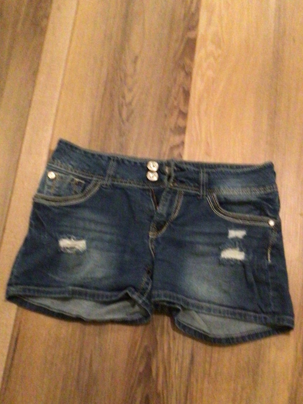 No Boundaries Dark Blue Distressed Denim Shorts
